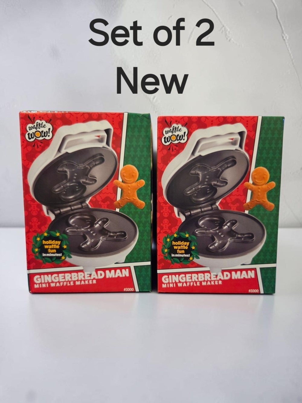 Set of 2 Waffle Wow! Mini Gingerbread Man Waffle Makers New in Box